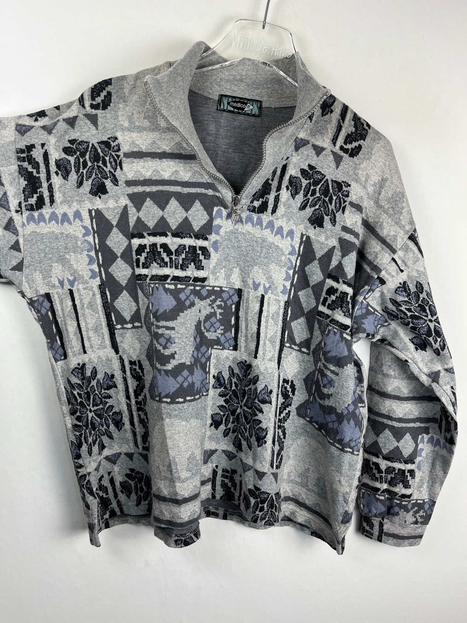 Vintage Fleece / Baumwoll Half-Zip Sweater (M-L)
