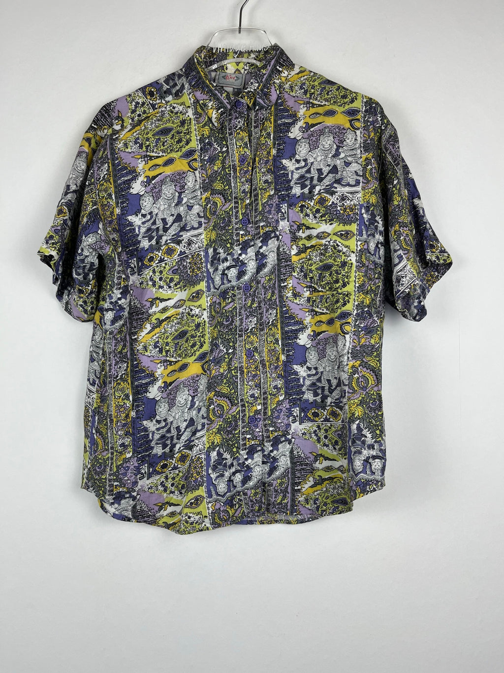 Vintage Crazy Pattern Hemd mit Schulterpolster (S)