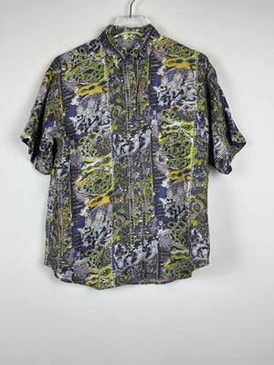 Vintage Crazy Pattern Hemd mit Schulterpolster (S)