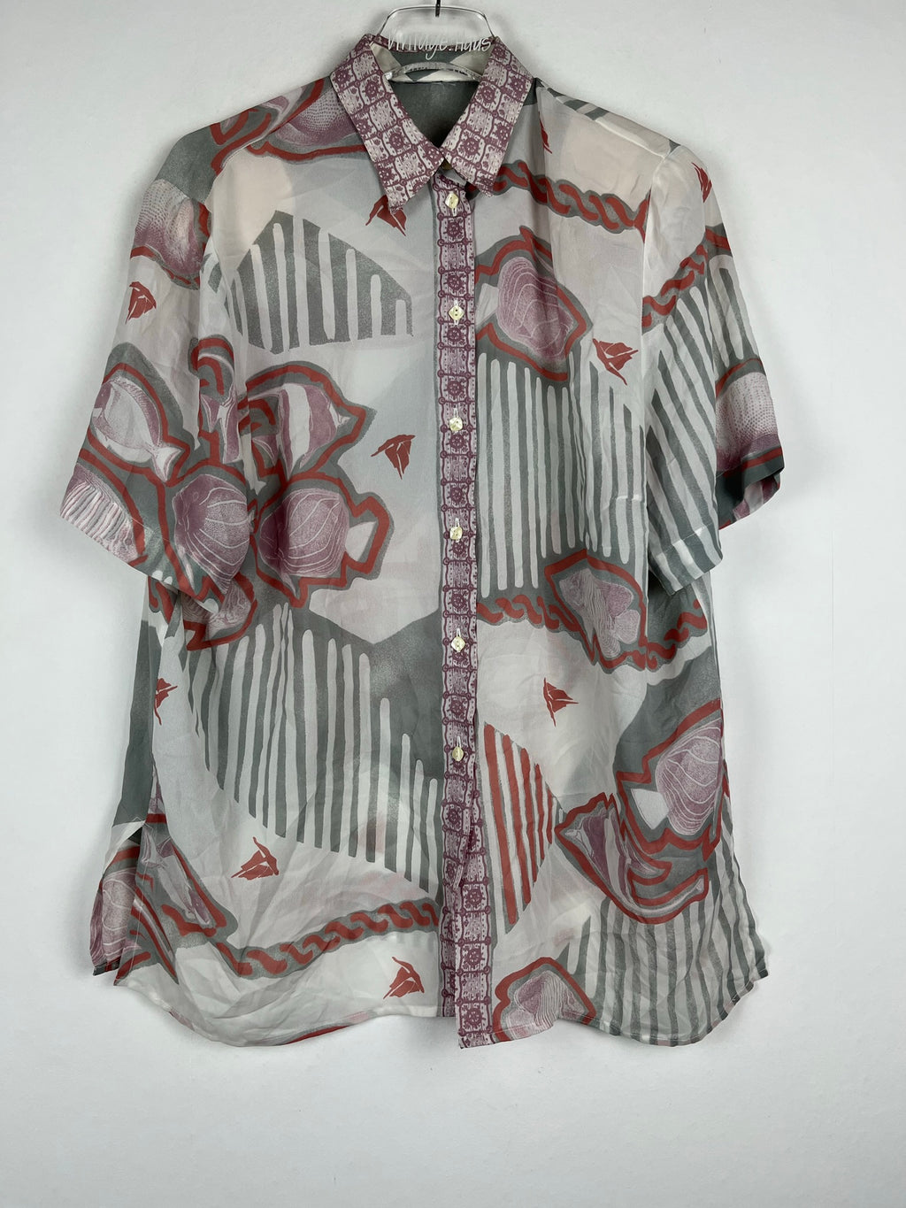 Vintage Crazy Pattern Hemd mit Schulterpolster (L)