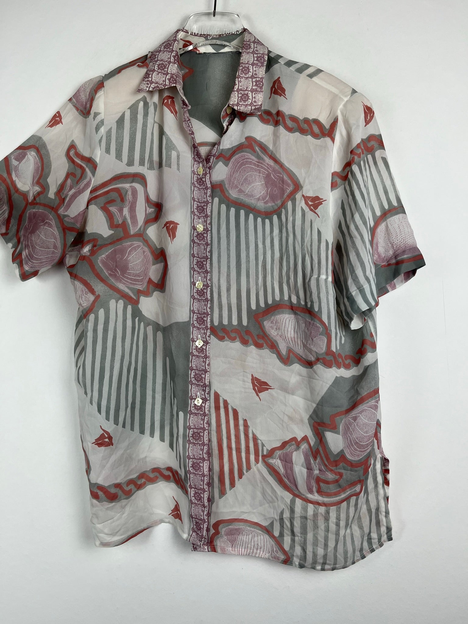 Vintage Crazy Pattern Hemd mit Schulterpolster (L)