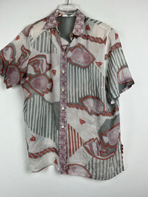 Vintage Crazy Pattern Hemd mit Schulterpolster (L)