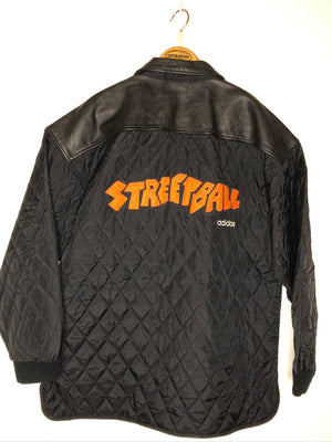 Vintage Adidas Streetball Steppjacke mit Lederapplikation (L)