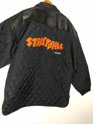 Vintage Adidas Streetball Steppjacke mit Lederapplikation (L)