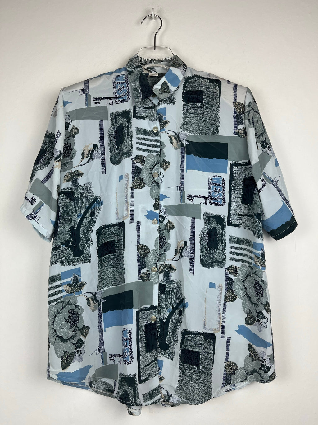Vintage Crazy Pattern Hemd mit Schulterpolster (L)