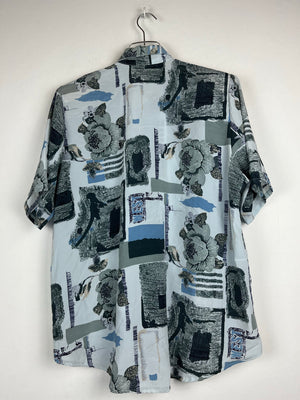Vintage Crazy Pattern Hemd mit Schulterpolster (L)