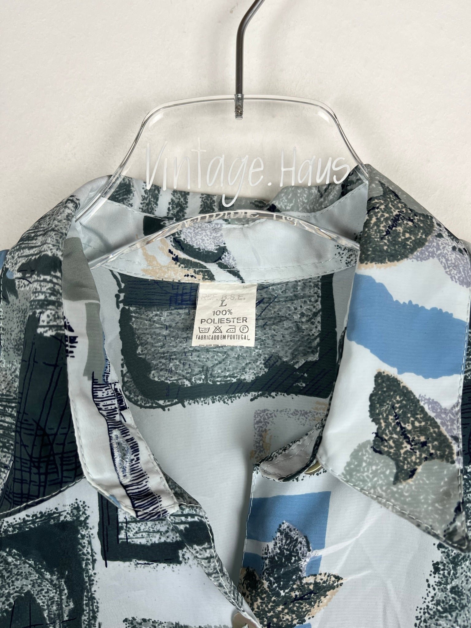 Vintage Crazy Pattern Hemd mit Schulterpolster (L)