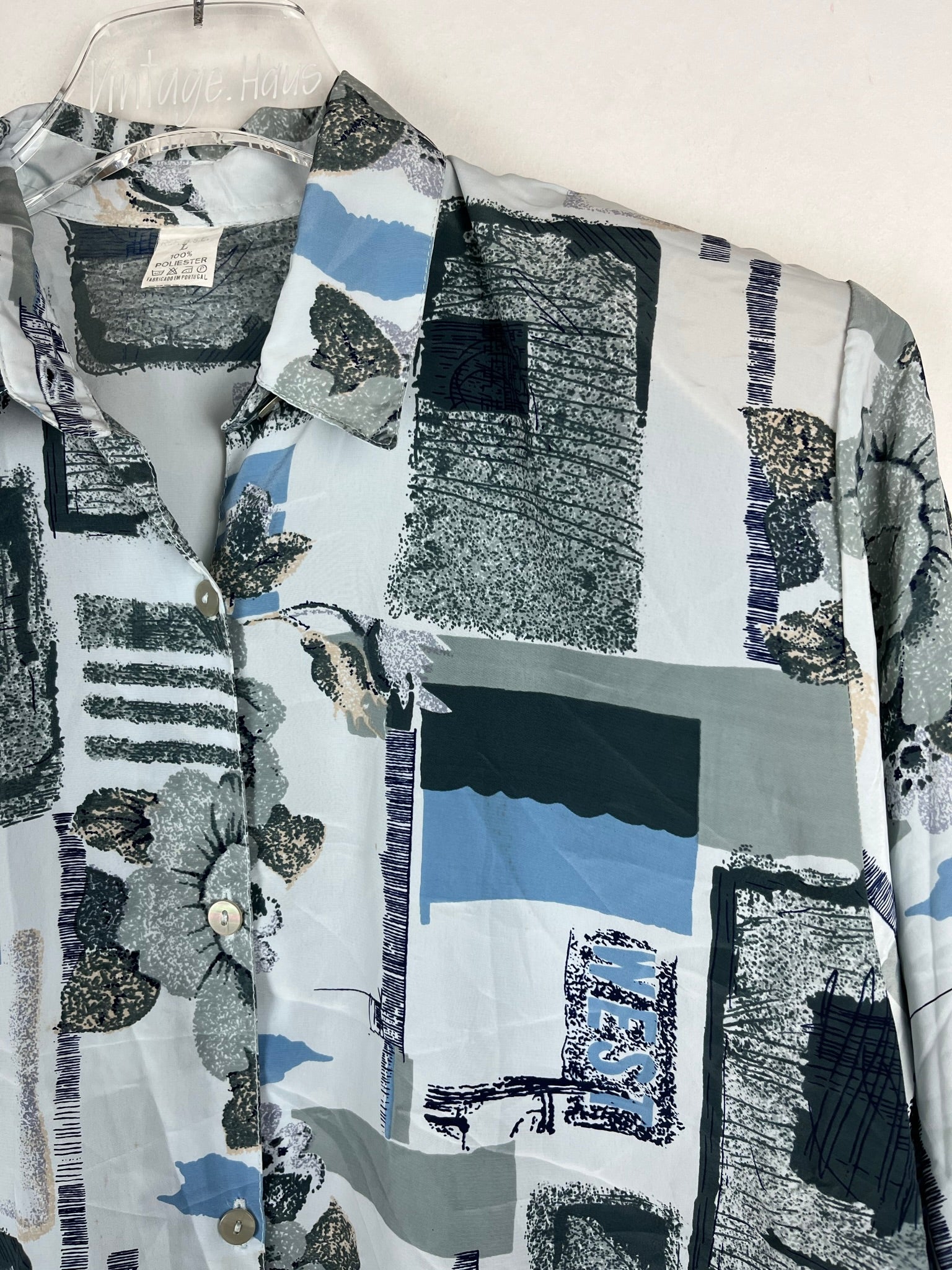 Vintage Crazy Pattern Hemd mit Schulterpolster (L)