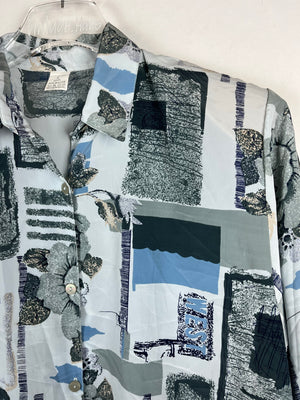 Vintage Crazy Pattern Hemd mit Schulterpolster (L)
