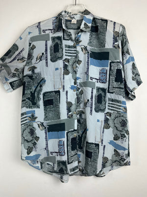 Vintage Crazy Pattern Hemd mit Schulterpolster (L)