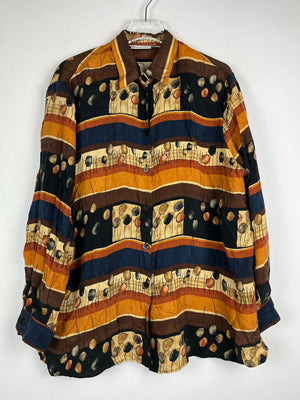 Vintage Crazy Pattern Hemd mit Schulterpolster (XL)