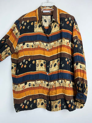 Vintage Crazy Pattern Hemd mit Schulterpolster (XL)
