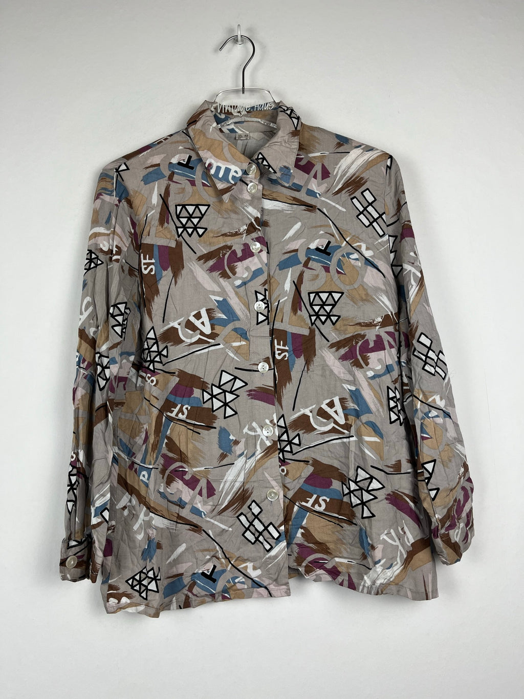 Vintage Crazy Pattern Hemd mit Schulterpolster (S)
