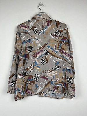 Vintage Crazy Pattern Hemd mit Schulterpolster (S)