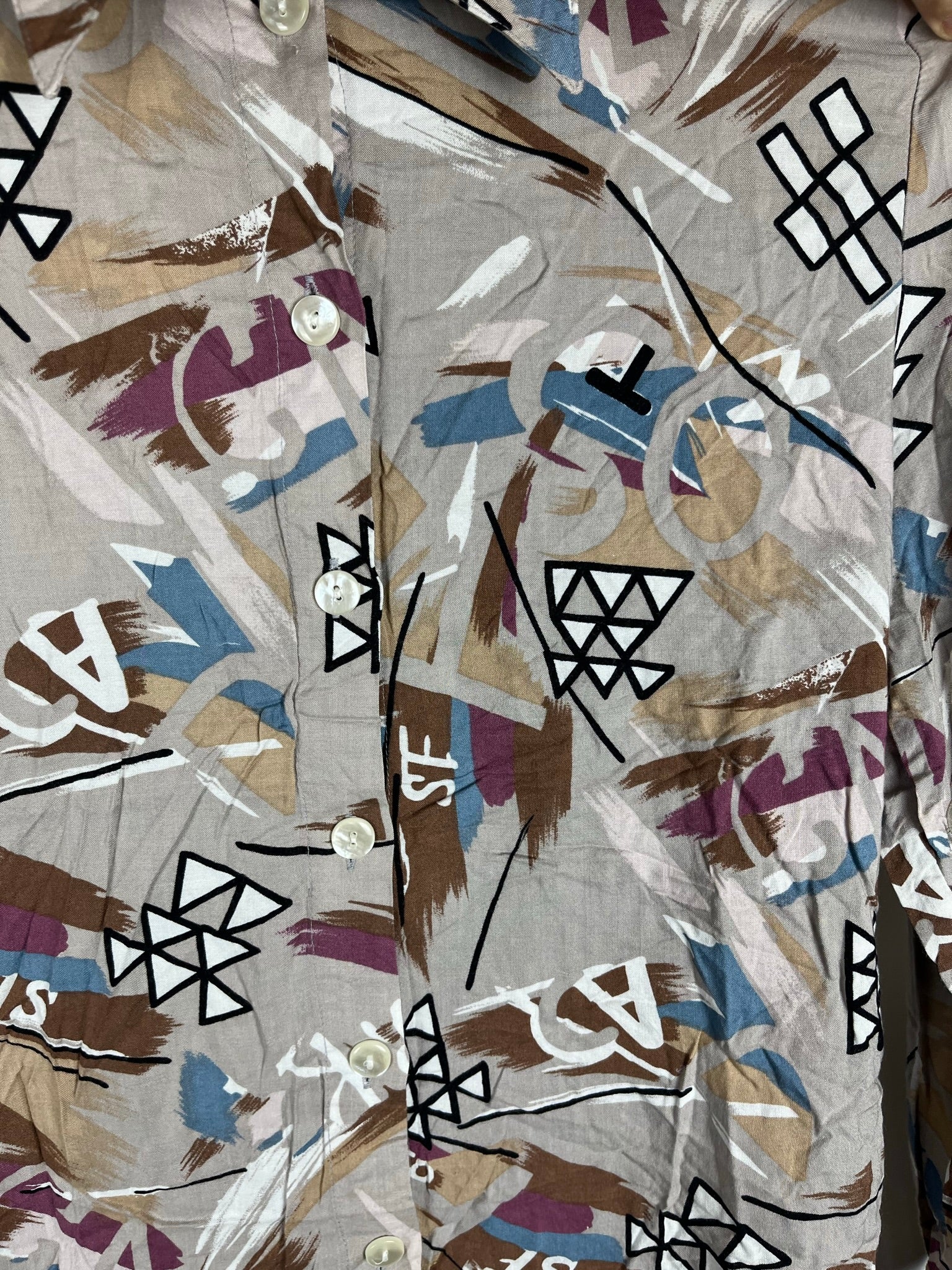 Vintage Crazy Pattern Hemd mit Schulterpolster (S)