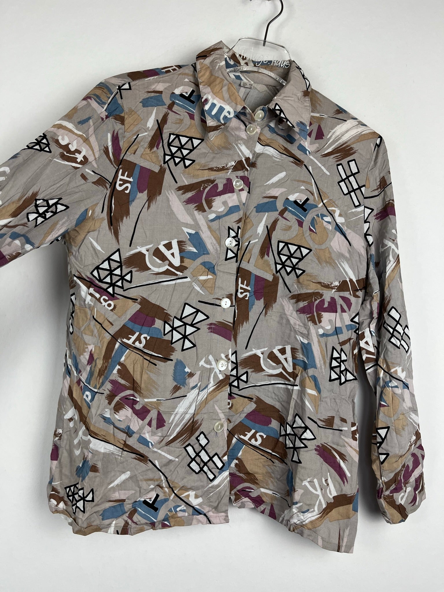 Vintage Crazy Pattern Hemd mit Schulterpolster (S)