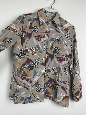 Vintage Crazy Pattern Hemd mit Schulterpolster (S)