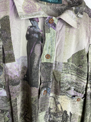 Vintage Crazy Pattern Polo Shirt (L)