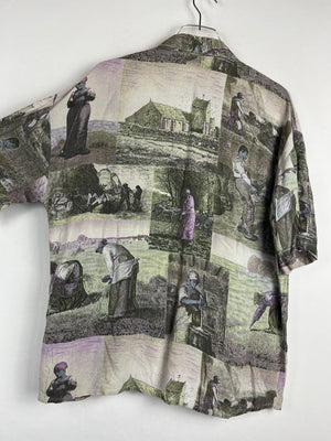 Vintage Crazy Pattern Polo Shirt (L)