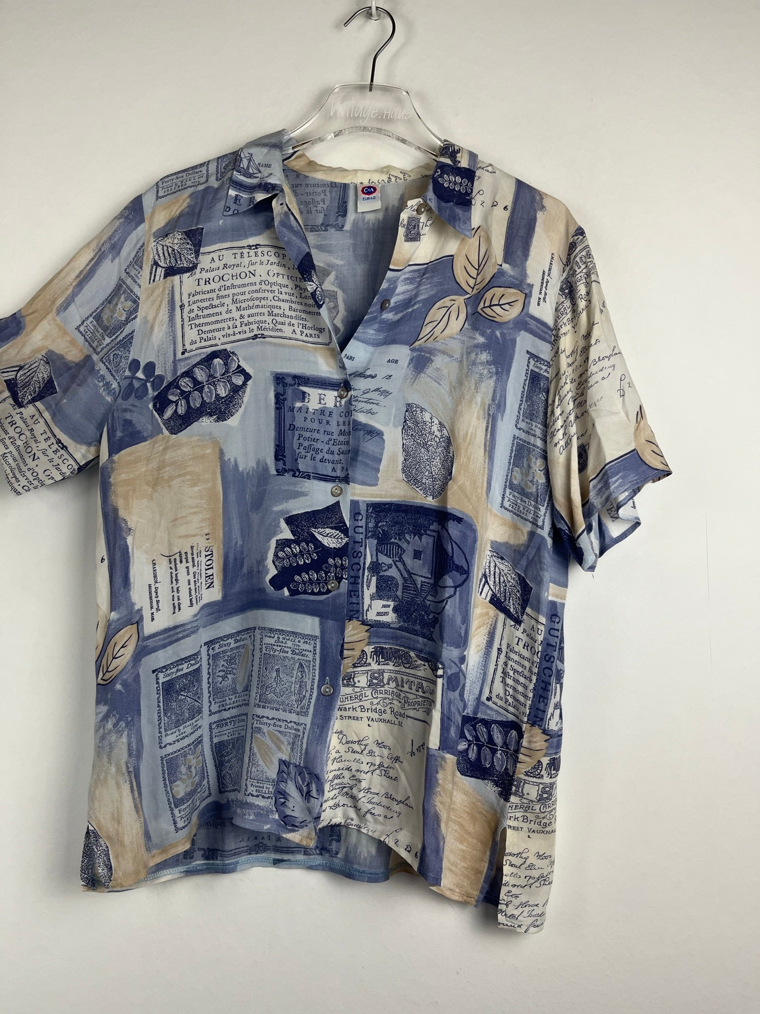 Vintage Crazy Pattern Hemd mit Schulterpolster (S)