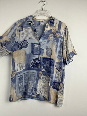 Vintage Crazy Pattern Hemd mit Schulterpolster (S)