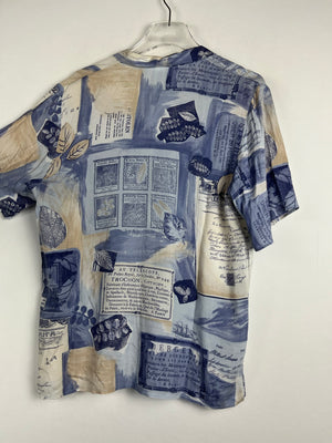Vintage Crazy Pattern Hemd mit Schulterpolster (S)