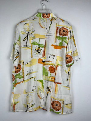 Vintage Crazy Pattern Hemd mit Schulterpolster (L)
