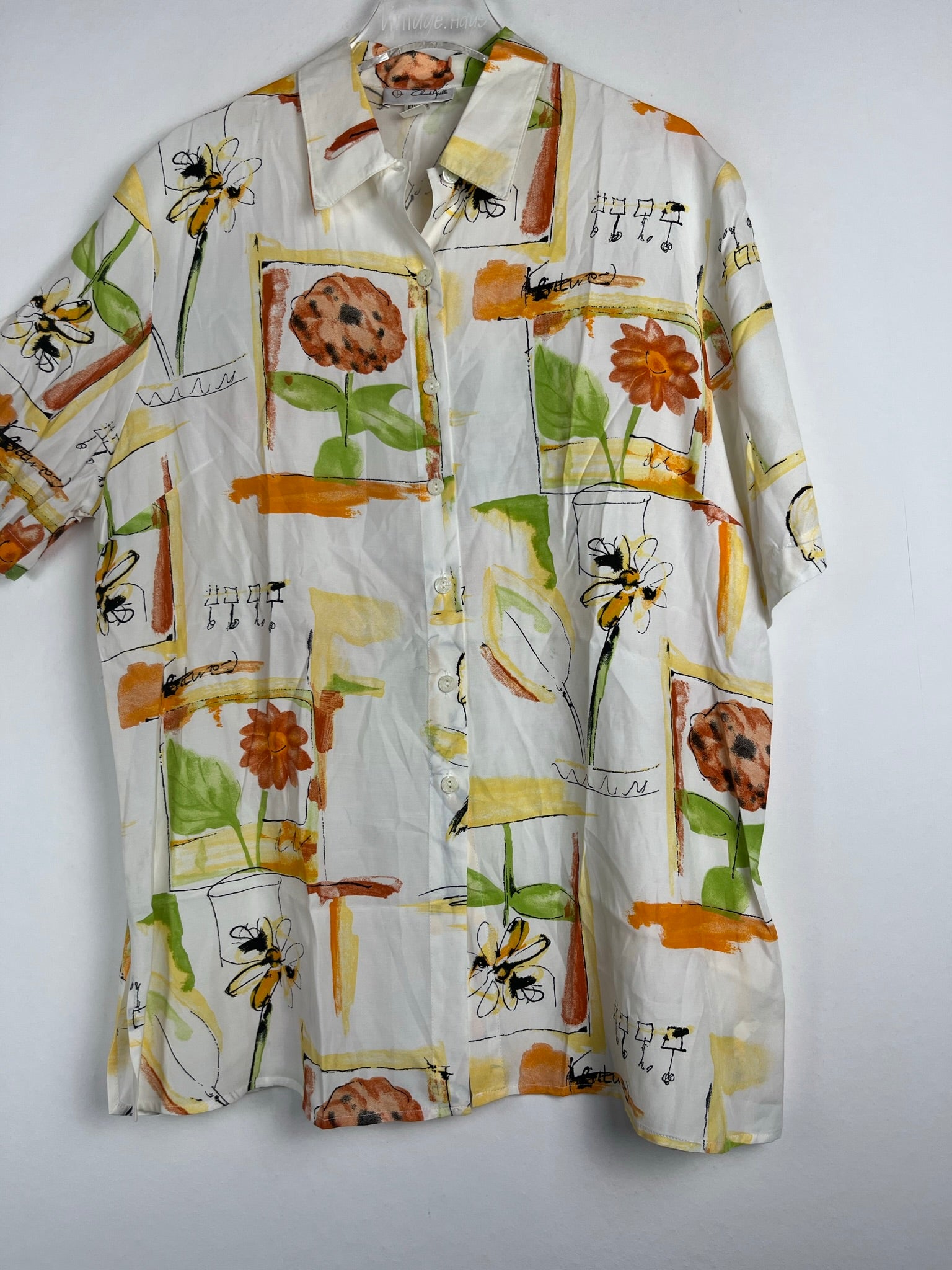 Vintage Crazy Pattern Hemd mit Schulterpolster (L)