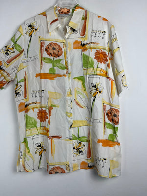 Vintage Crazy Pattern Hemd mit Schulterpolster (L)