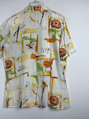 Vintage Crazy Pattern Hemd mit Schulterpolster (L)