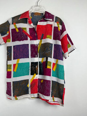 Vintage Crazy Pattern Hemd mit Schulterpolster (S)