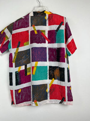 Vintage Crazy Pattern Hemd mit Schulterpolster (S)